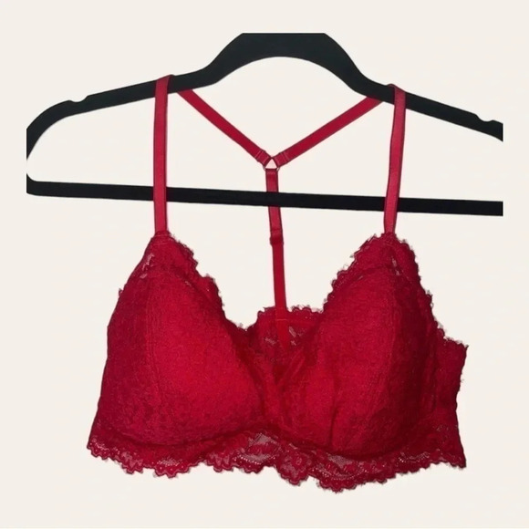 0608W. Aerie Women's Red Lace Racerback Bralette Size Large Wireless‎ - Picture 3 of 10